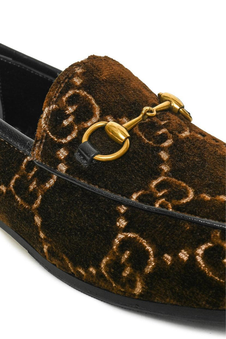 Gucci Size 37 GG Monogram Velvet Horsebit Jordaan Loafers