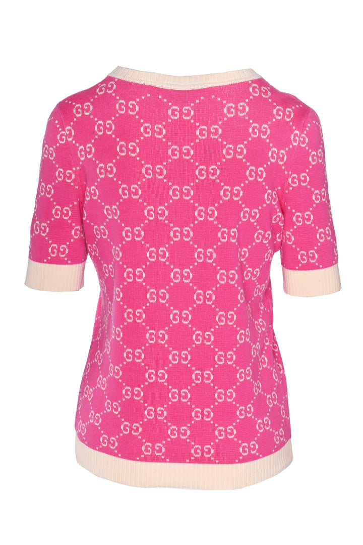 Gucci Size M GG Monogram Knit Short Sleeve Sweater