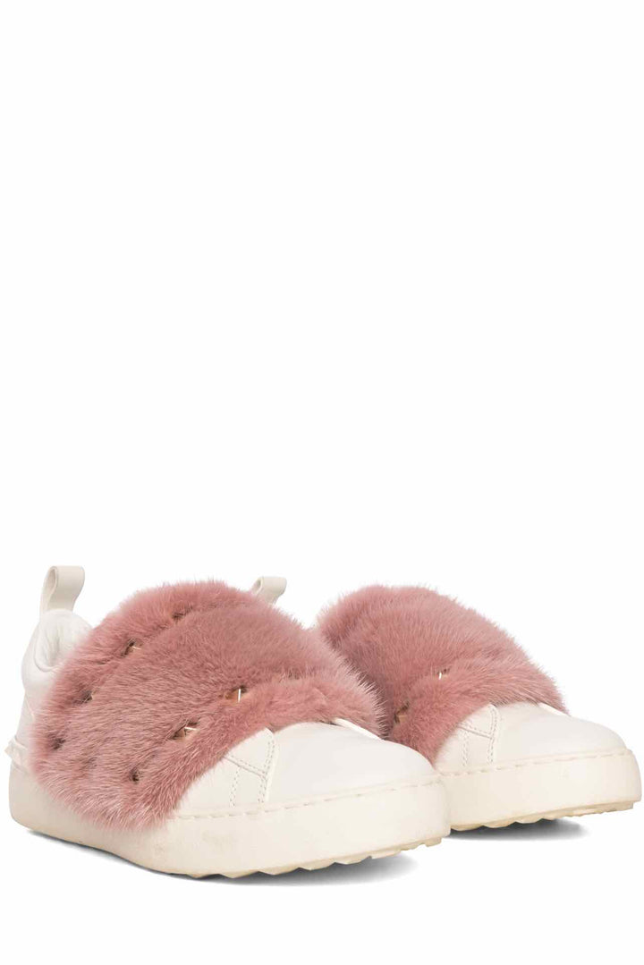 Valentino Size 36 Mink Fur Rockstud Leather Sneakers