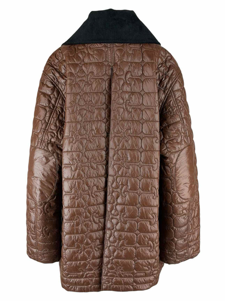 Ganni Size L/XL Glossy Quilted Logo Coat