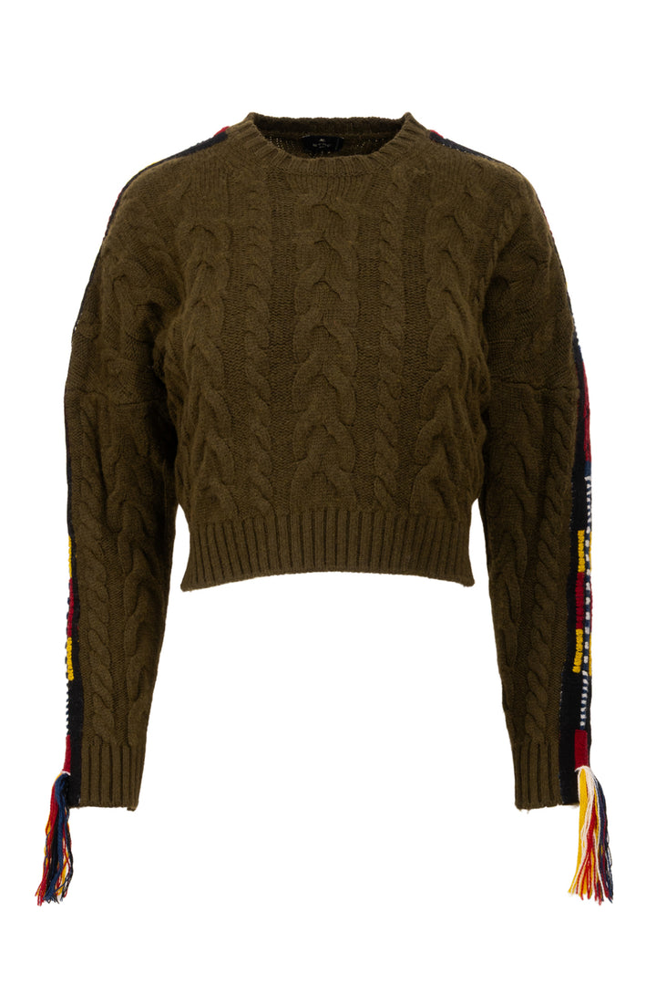 Etro Size 38 Palm Springs Cropped Embroidered Cable-knit Sweater