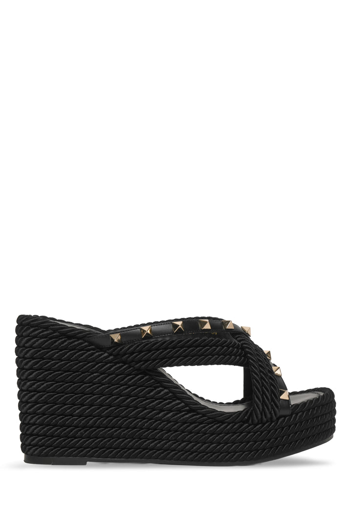 Valentino Size 38 Square Toe Pyramid Studded Espadrille Wedge Sandals