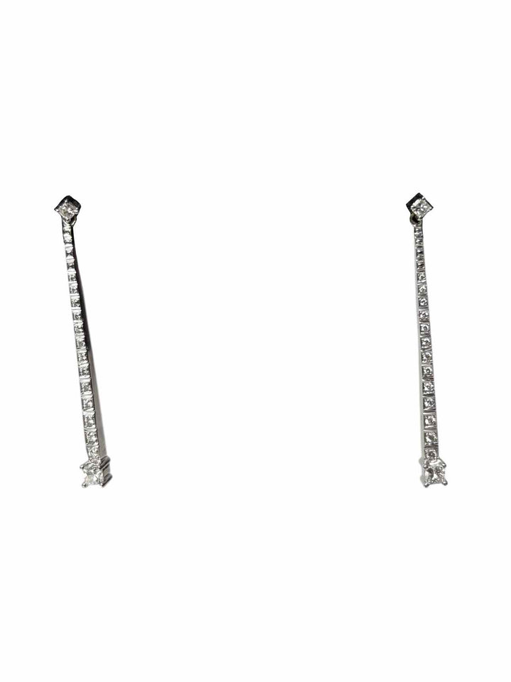 18K White Gold & Diamond Bar Drop Earrings