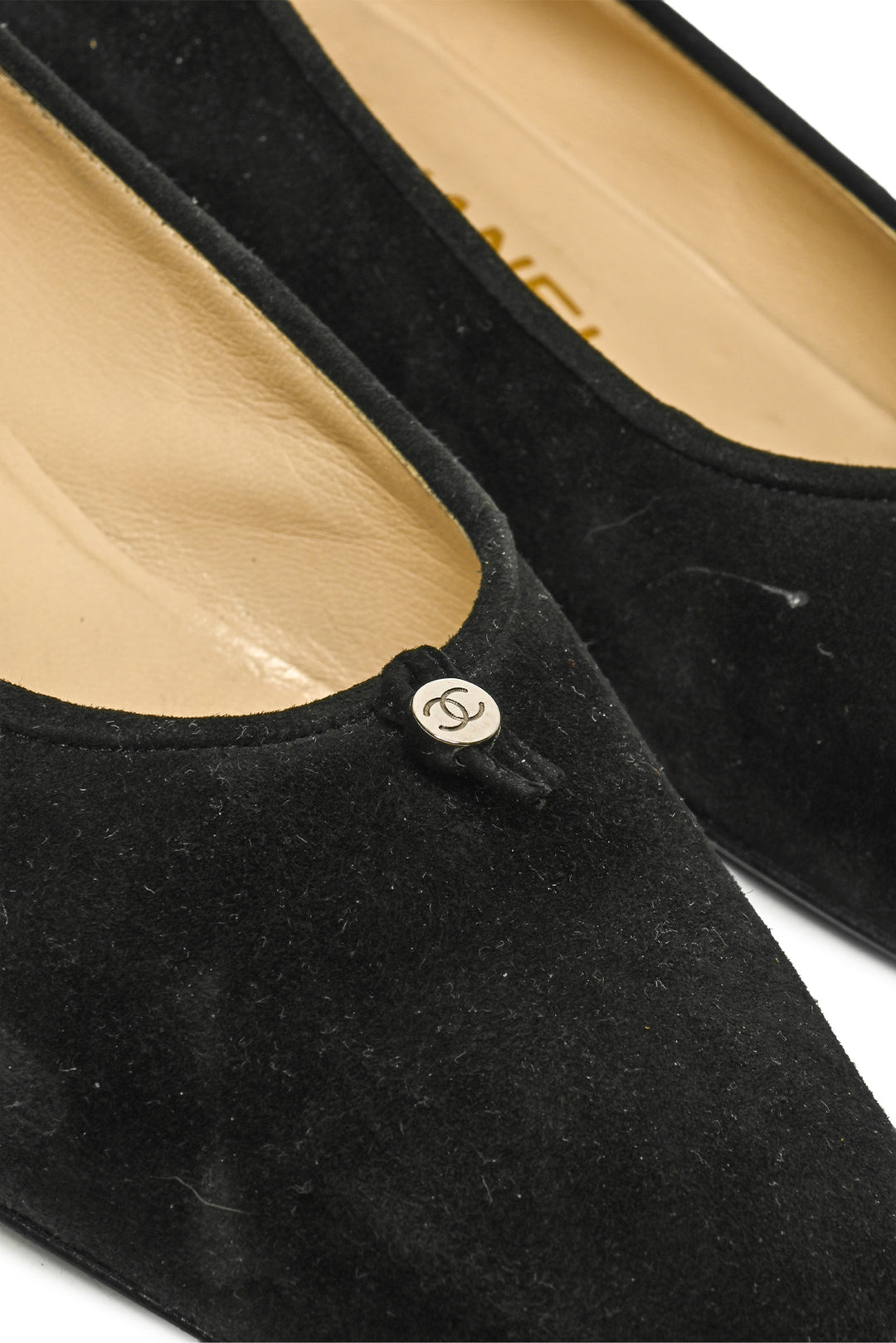 Chanel Size 37.5 CC Tie Suede Pumps