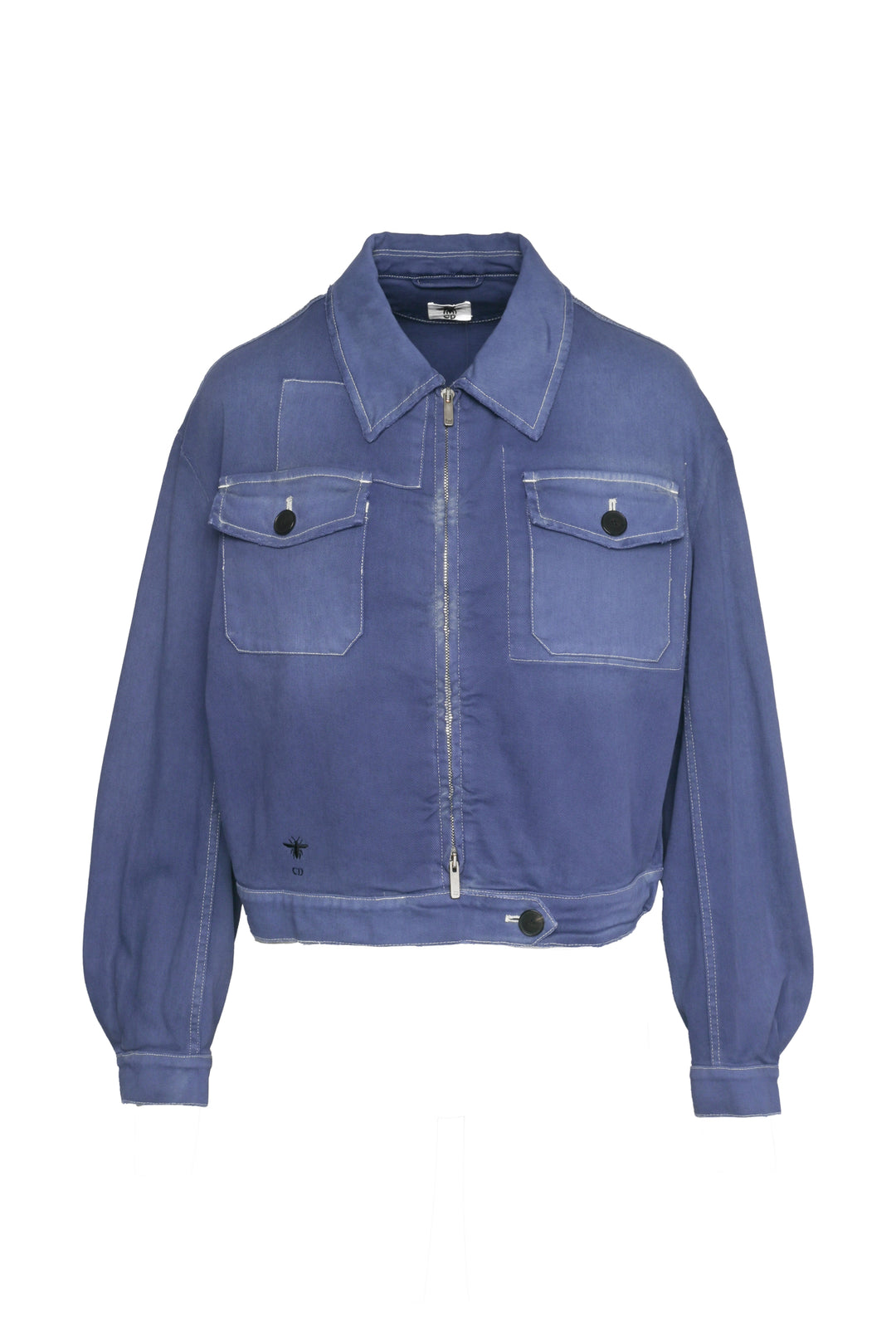 Dior Size 4 Distressed Back Graphic Cropped Cotton Jacket