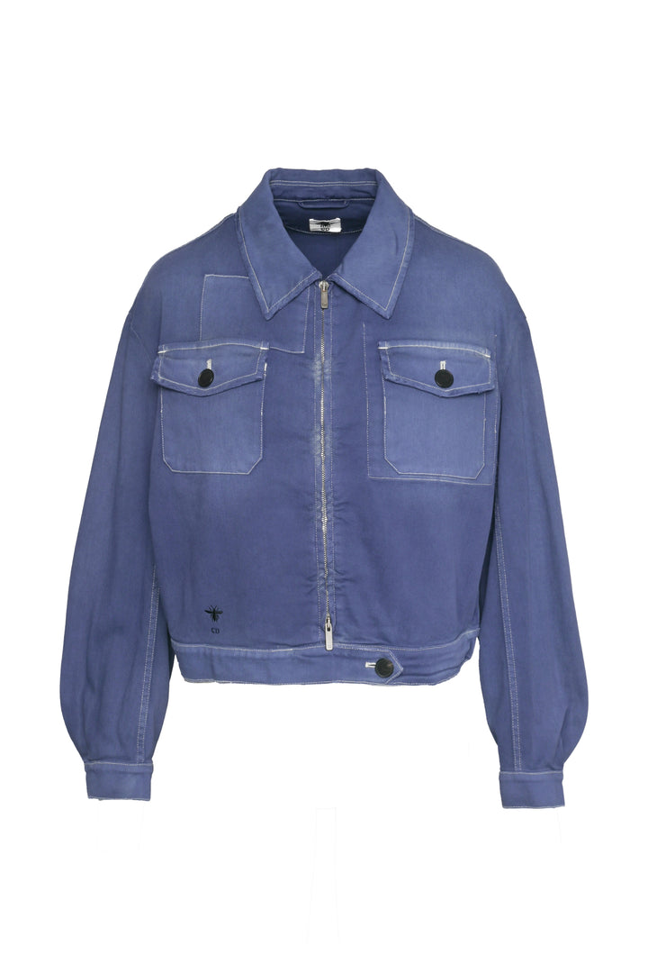 Dior Size 4 Distressed Back Graphic Cropped Cotton Jacket