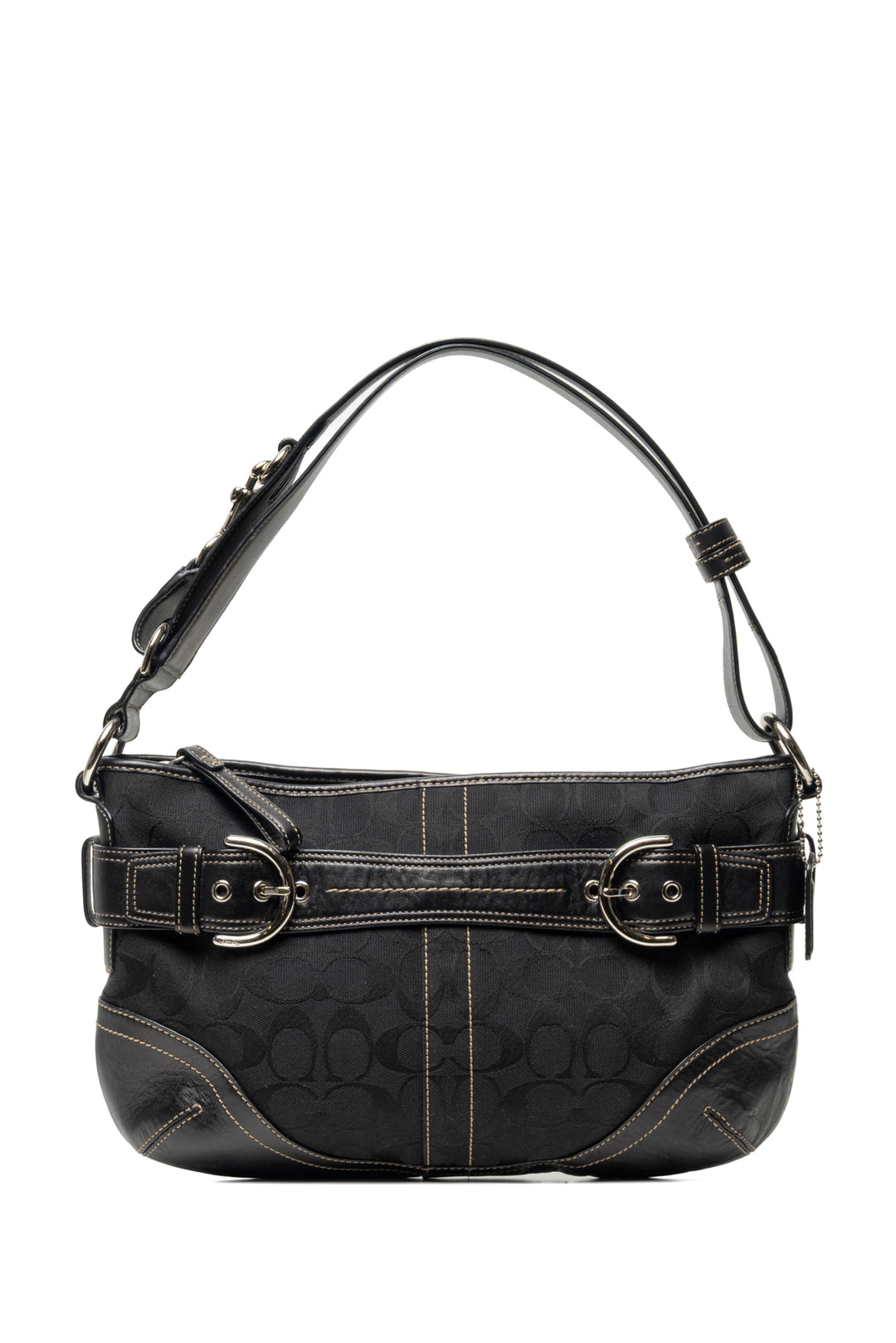 Coach Signature Canvas & Leather Double Buckle Shoulder Bag