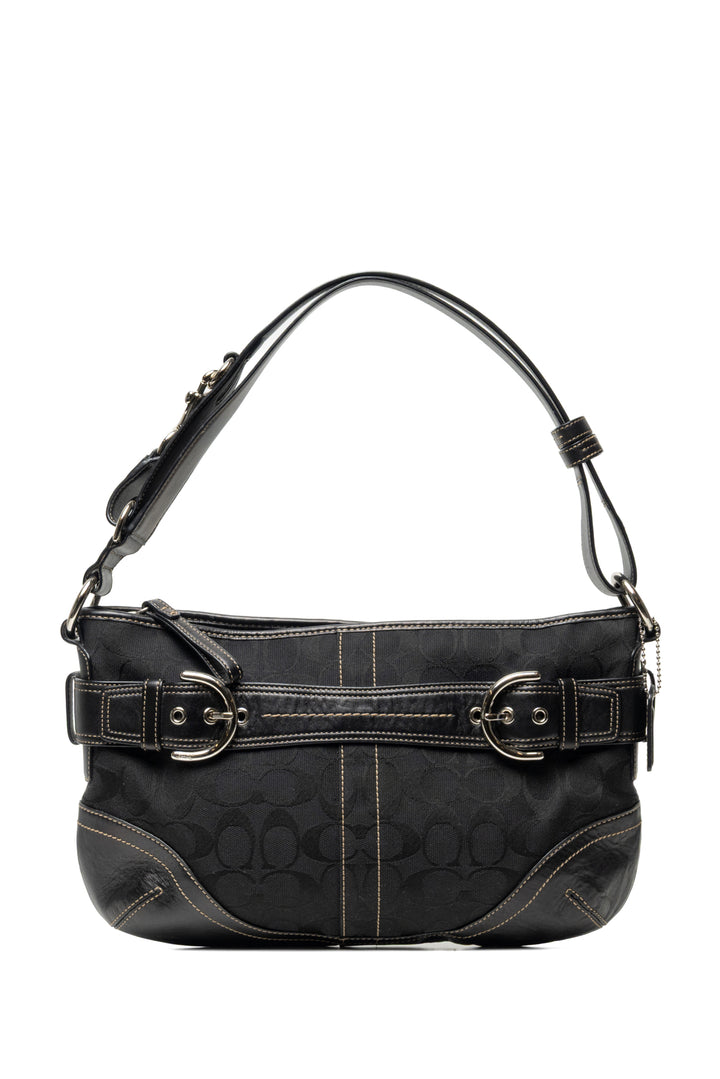 Coach Signature Canvas & Leather Double Buckle Shoulder Bag