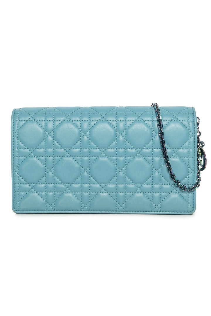 Christian Dior 2022 Azure Cannage Lambskin Lady Dior Pouch Clutch on Chain