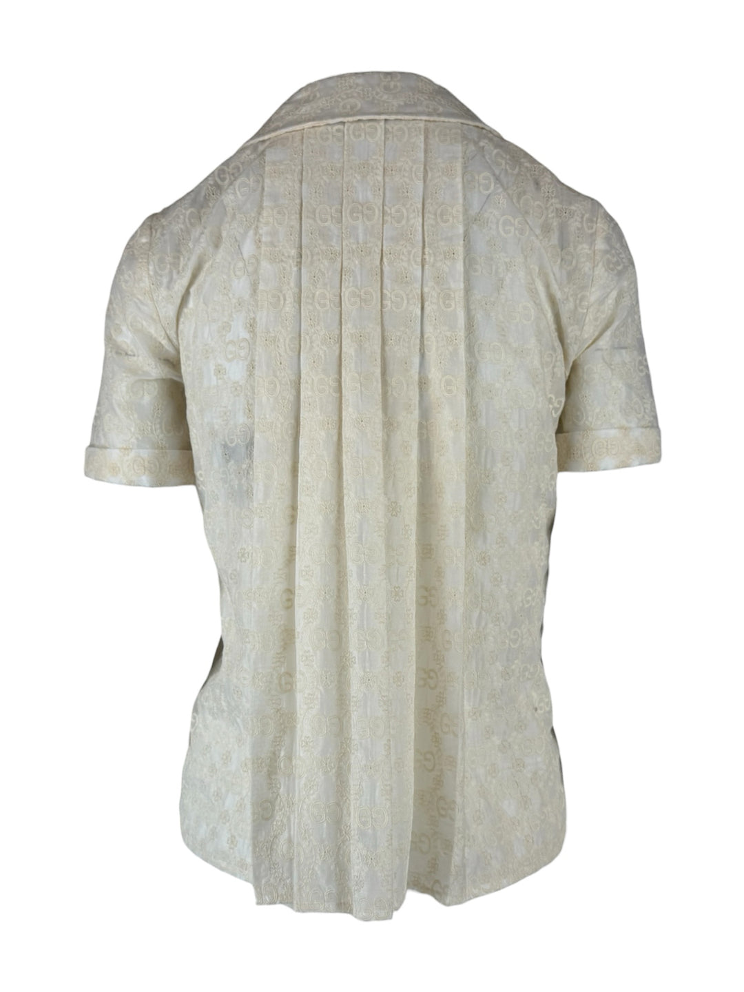 Gucci Size 36 GG Embroidered Pleated Blouse