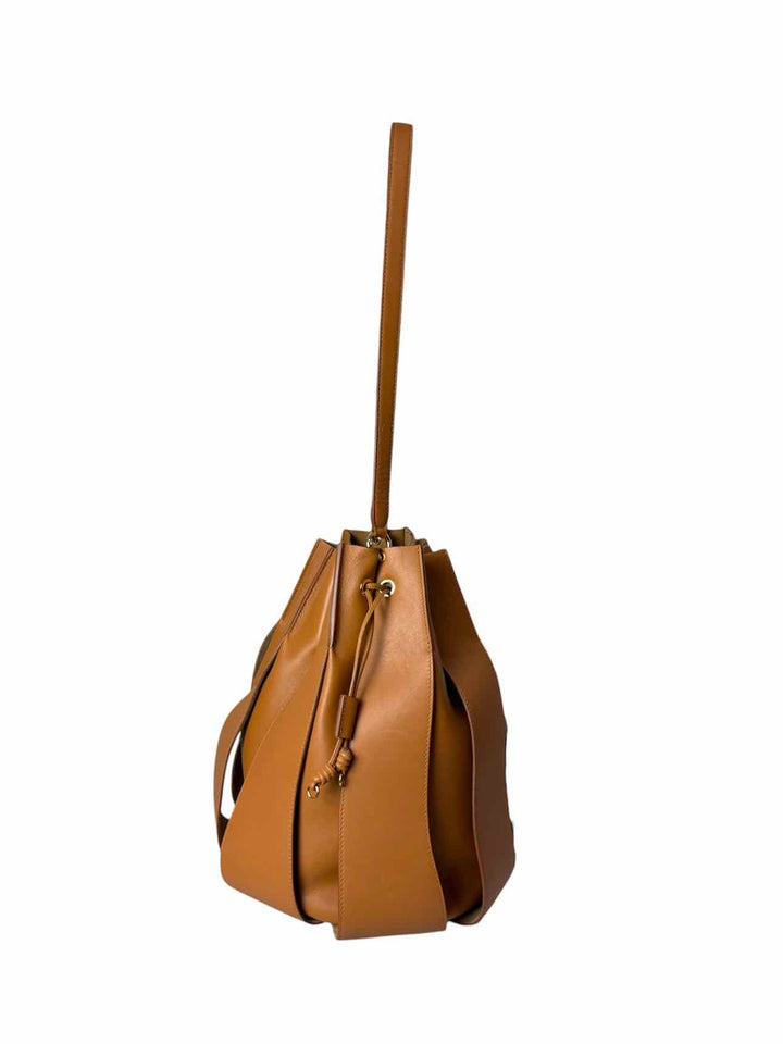 Ulla Johnson Tan Brown Lotus Pleated Leather Bucket Bag