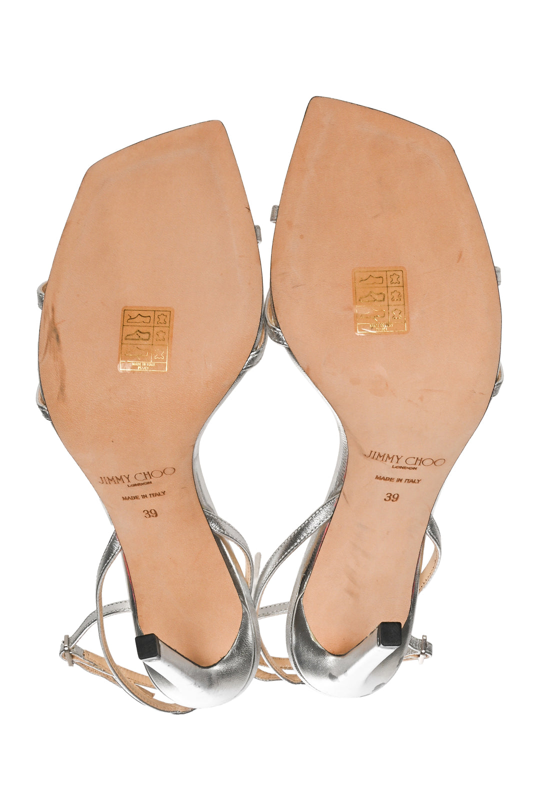 Jimmy Choo Size 39 Metz Metallic Leather Sandals