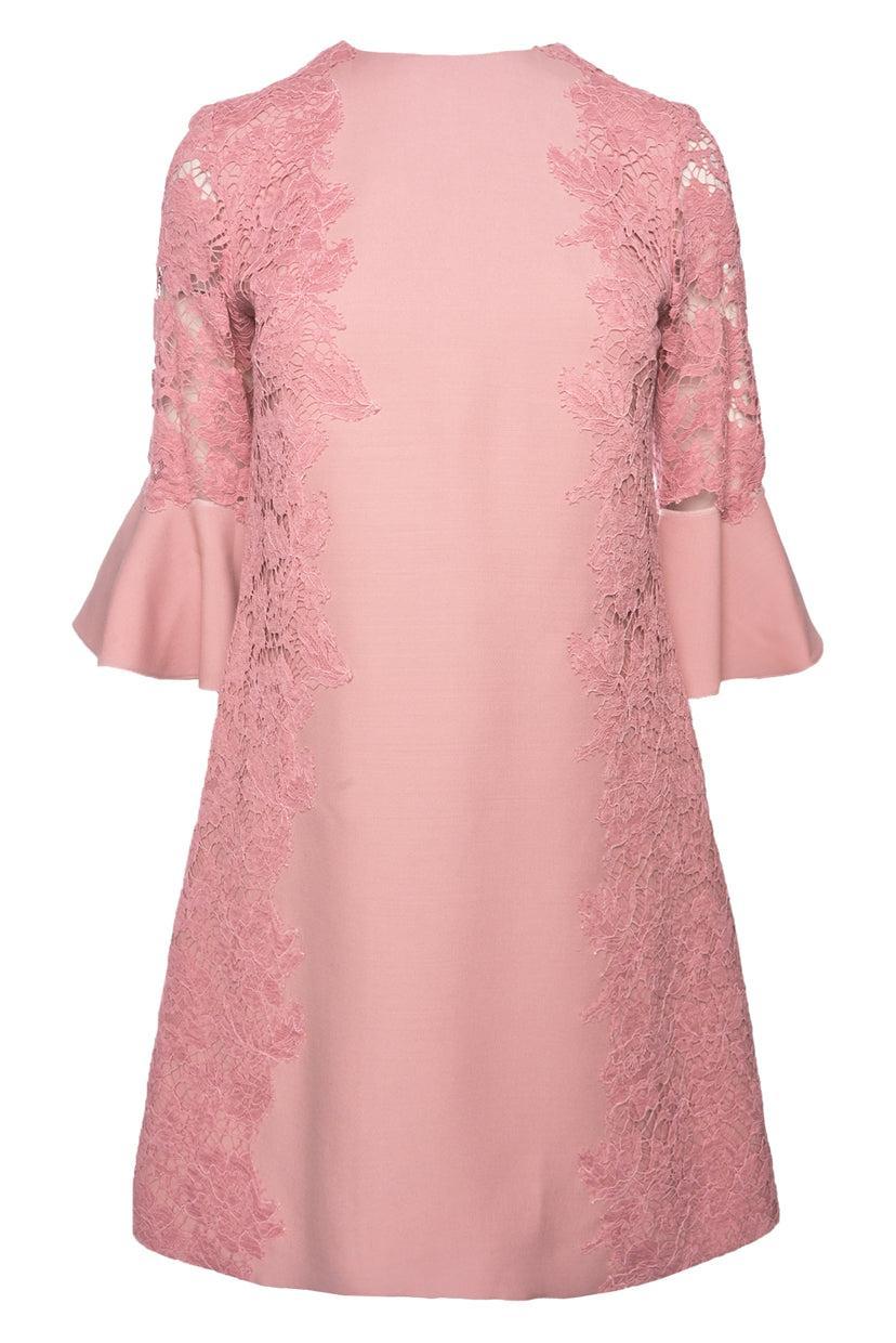 Valentino Size 40 Lace-Insert Bell-Sleeve Dress