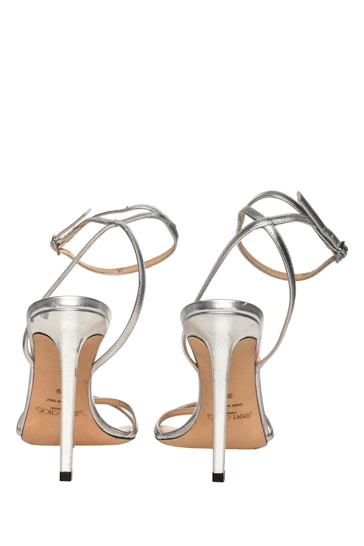 Jimmy Choo Size 39 Metz Metallic Leather Sandals