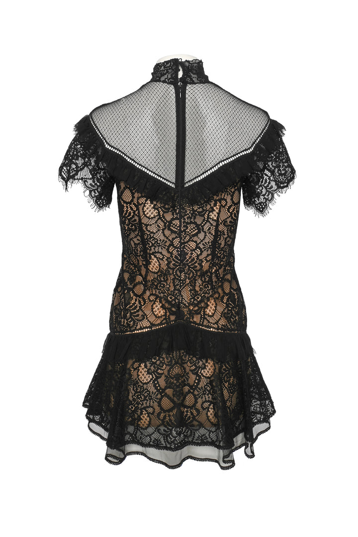 Jonathan Simkhai Size 0 Mixed Lace Mockneck Mini Dress