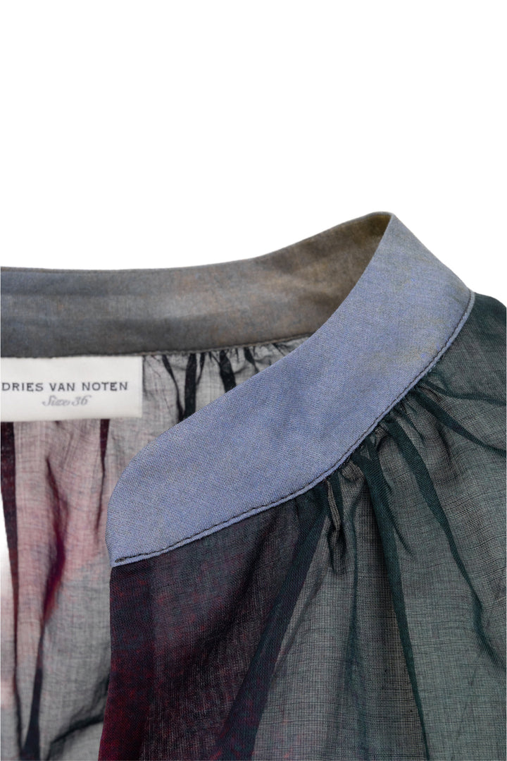 Dries Van Noten Size 36 Puff Sleeve Sheer Shirt