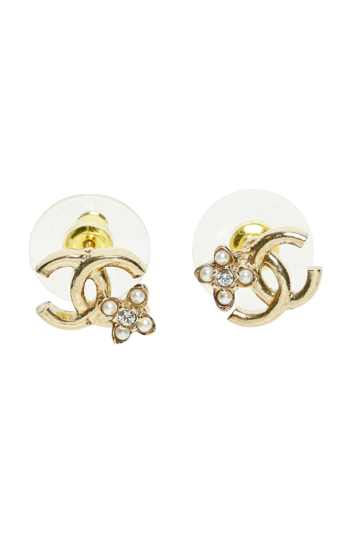 Chanel 2023 Mini CC Pearl Flower Earrings