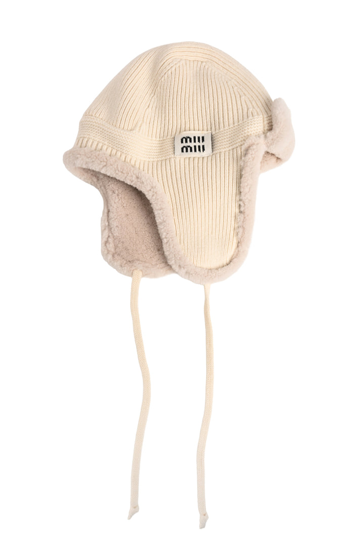 Miu Miu Size M 2024 Shearling, Wool & Cashmere Trapper Hat
