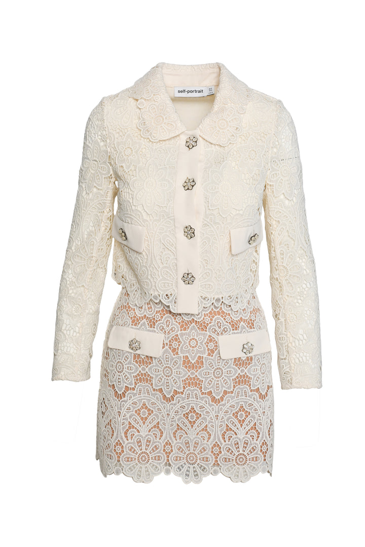 Self Portrait Size 2 Floral Guipure Cropped Jacket & Mini Skirt Set