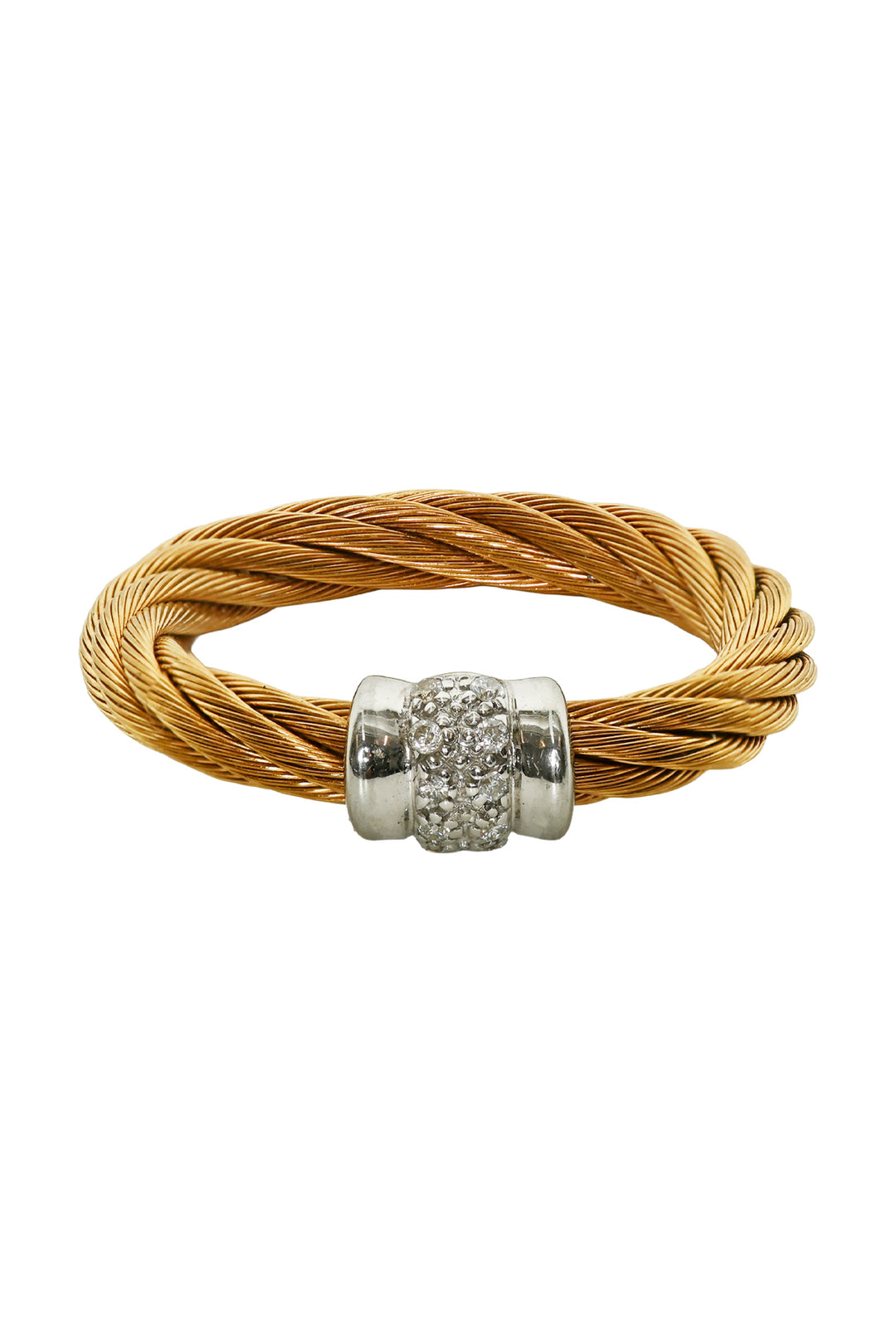 Charriol Size 6.5 18K White Gold and Steel Diamond Cable Ring