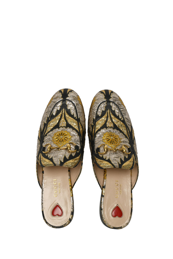 Gucci Size 36.5 Metallic Brocade Princetown Mules