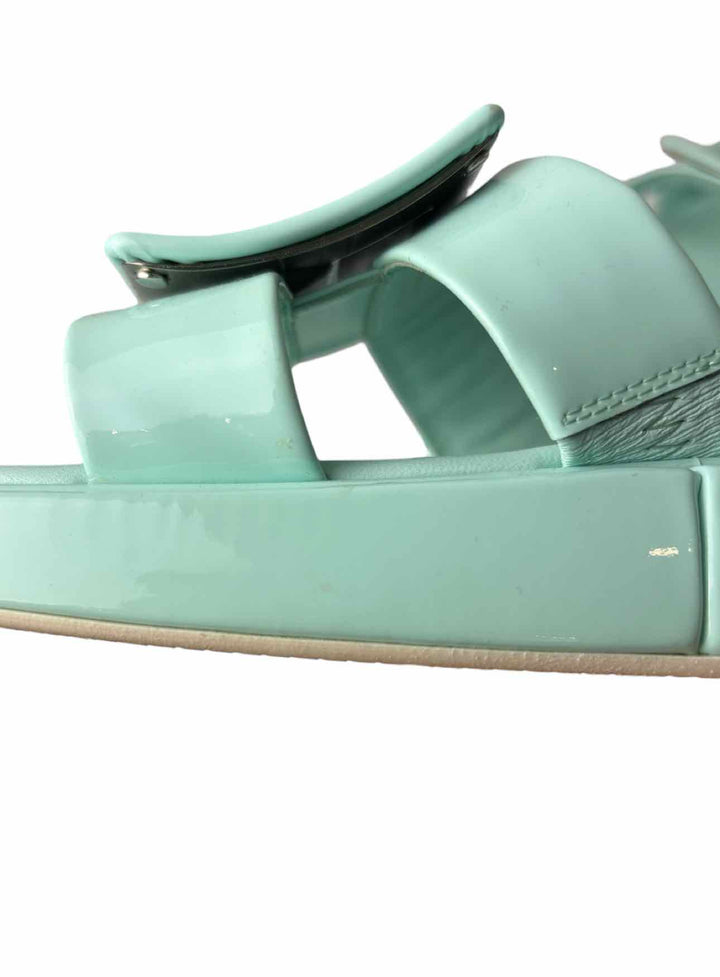 Roger Vivier Size 37 Buckle-Embellished Patent Leather Slide Mule Sandals