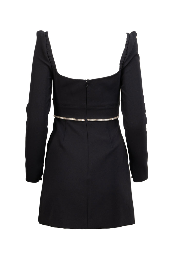 Self Portrait Size 4 Black Crepe Diamante Detail Mini Dress