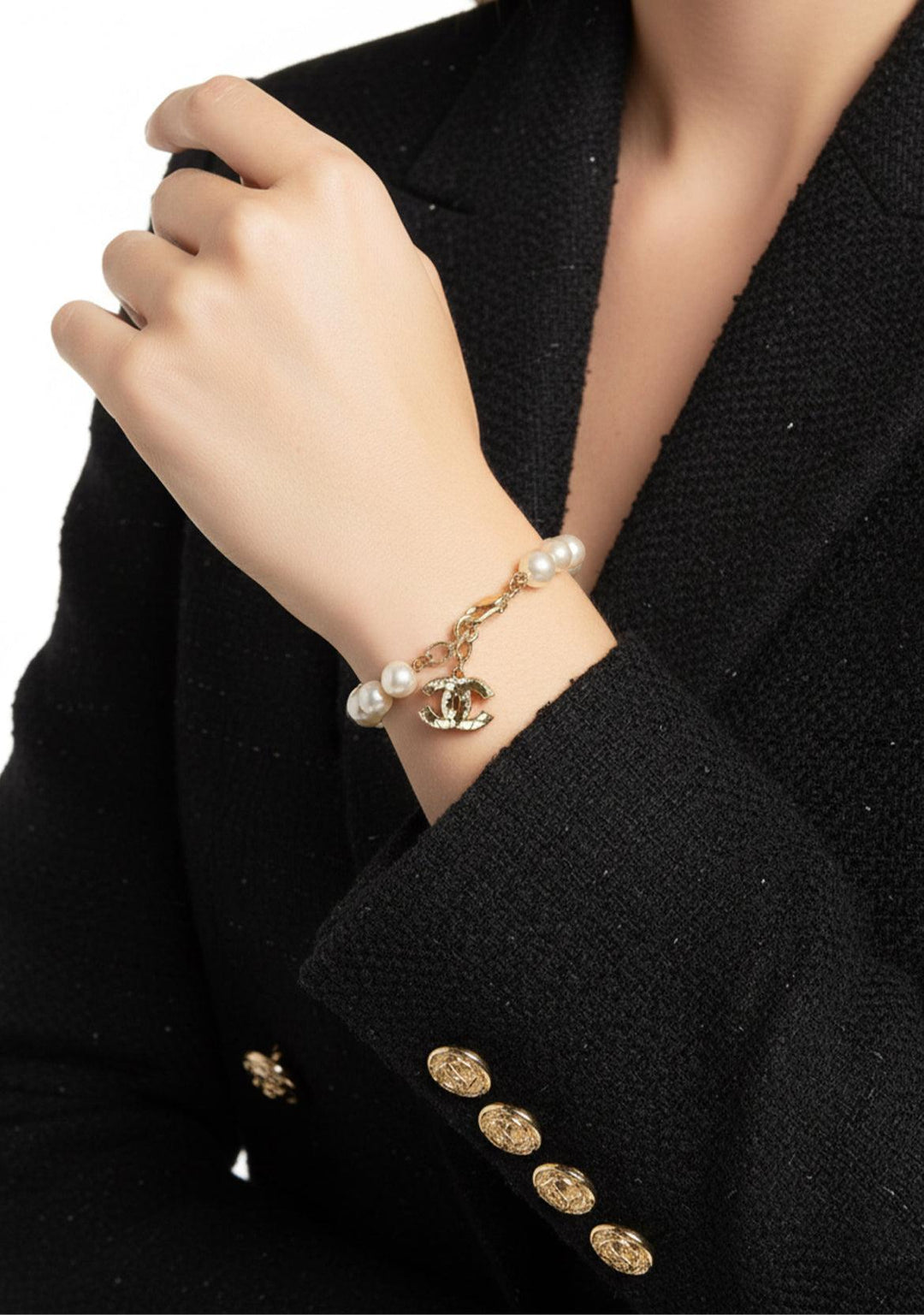 Chanel 2013 Enamel CC Charm Faux Pearl Beaded Bracelet