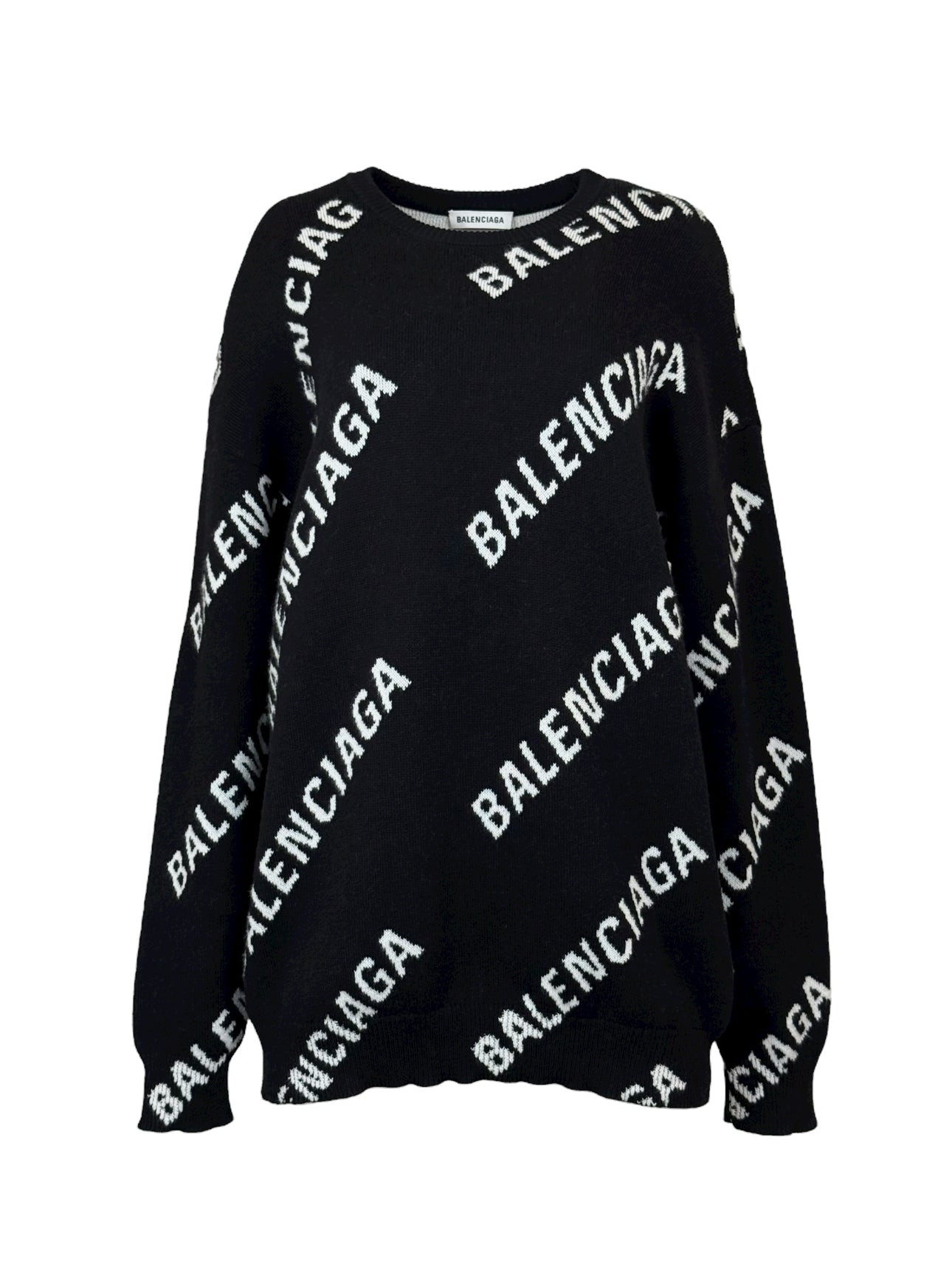 トップス BALENCIAGA All-Over Crewneck XS Balenciaga All Over Logo Crewneck Sweater 'White Black