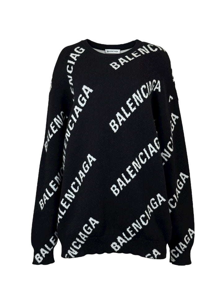 Balenciaga Size XS Men's 2019 Allover Logo Crewneck Sweater