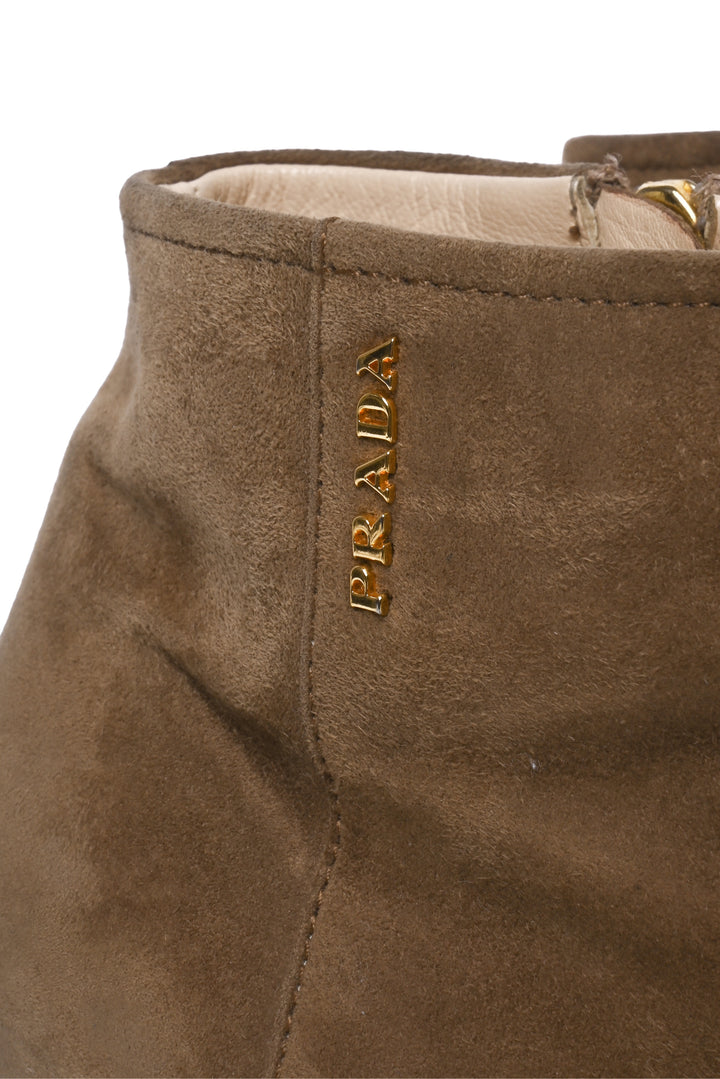 Prada Size 37.5 Suede Heeled Ankle Boots