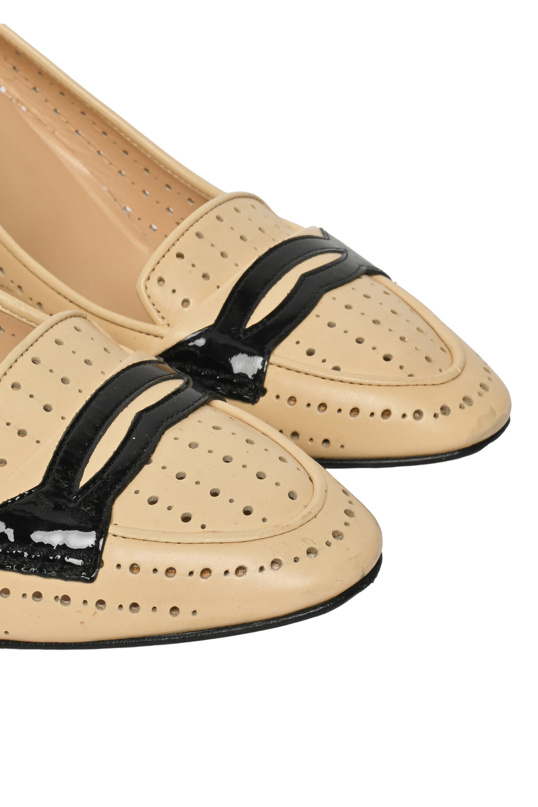 Chanel Size 38.5 Perforated & Patent Leather CC Pumps