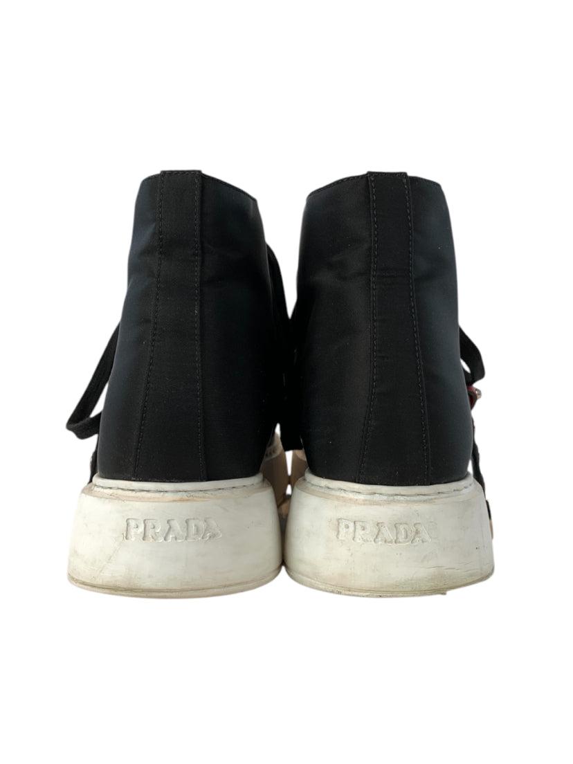 Prada Size 39 Nylon Studded Accent High Top Sneaker