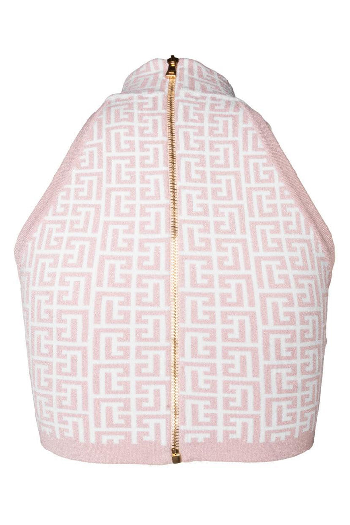 Balmain Size 38 Jacquard Cropped Sleeveless Glitter Monogram Tank Top