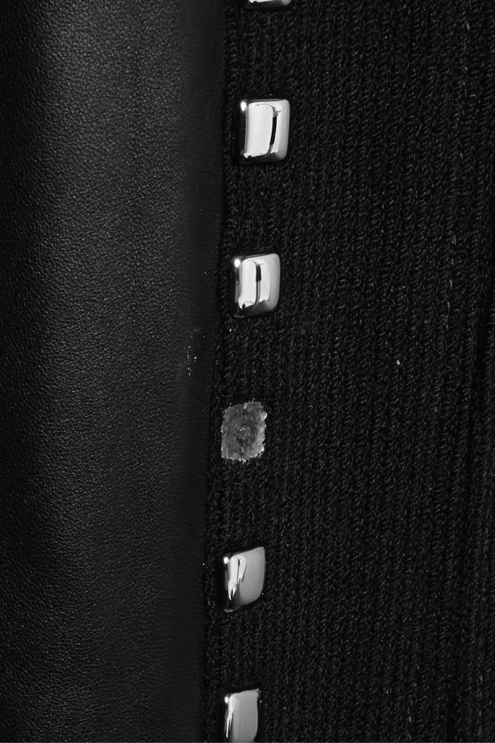 St. John Collection Size 10 Lamb Leather Paneled Wool-Blend Knit Jacket