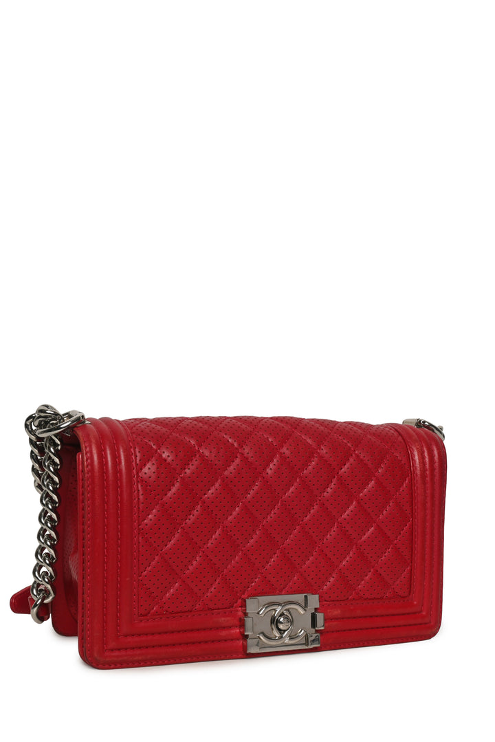 Chanel 2014 Perforated Leather Medium Boy Shoulder Bag