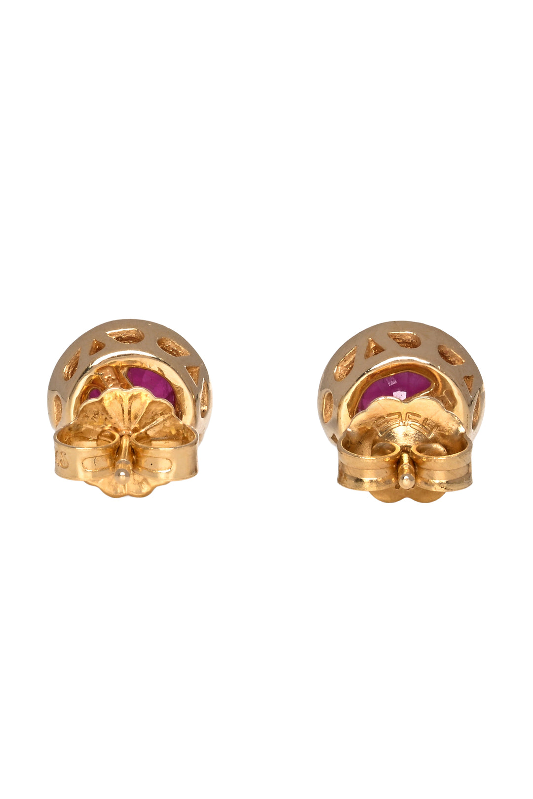Effy 14K Yellow Gold Round Diamond Halo Ruby Stud Earrings