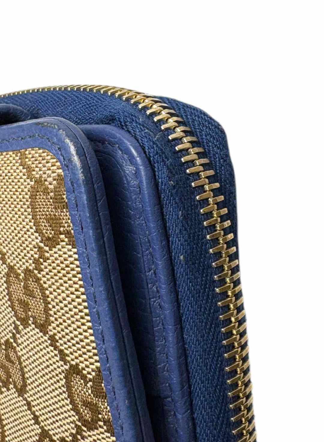 Gucci Size French GG Canvas w/Caspian Blue Leather Wallet