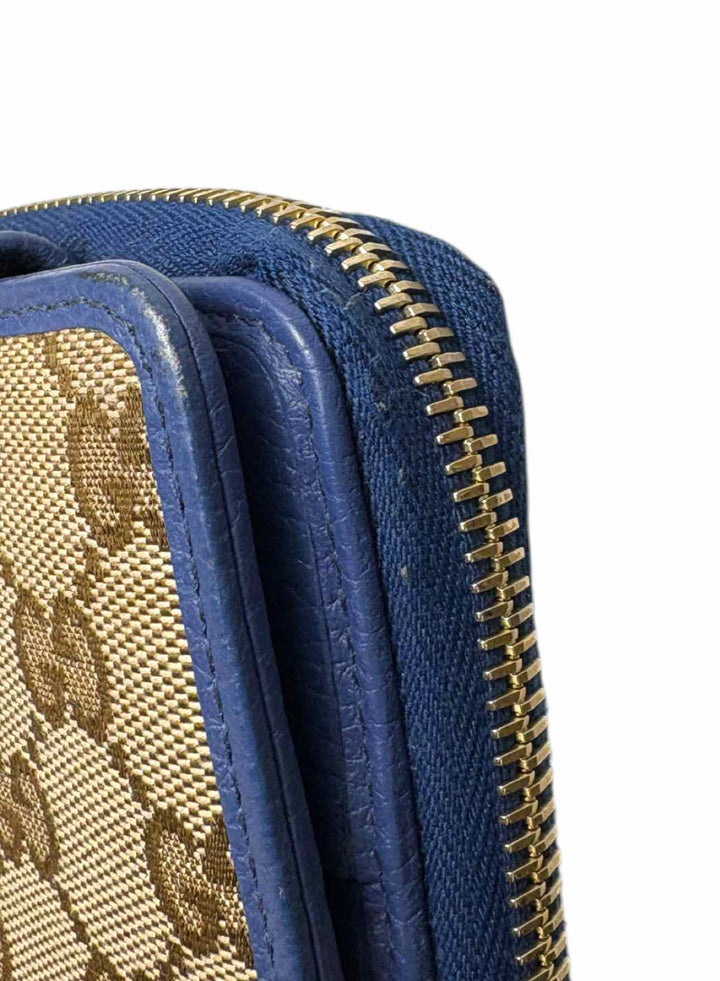 Gucci Size French GG Canvas w/Caspian Blue Leather Wallet