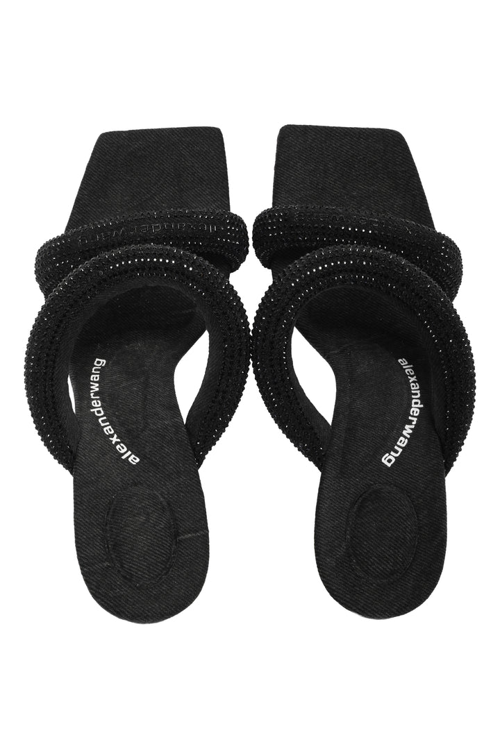Alexander Wang Size 38 Julie Tubular Crystal Embellished Washed Denim Sandals
