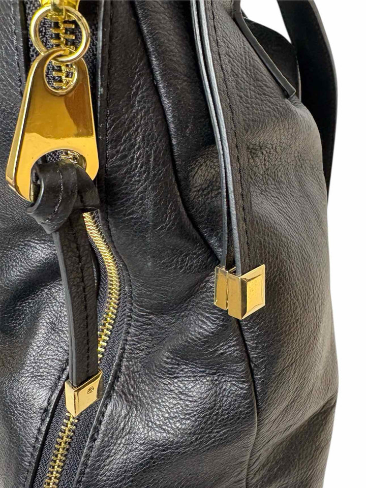 Max & Co Black Leather Gold Tone Zipper Tote Purse