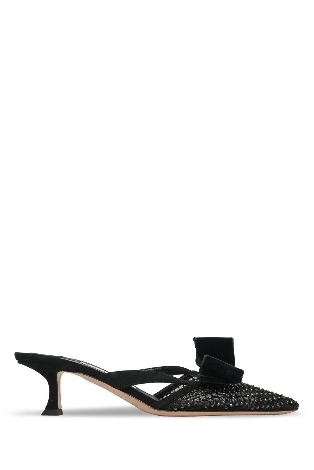Jimmy Choo Size 38 Flaca Bow & Crystal Embellished Mesh & Suede Mules