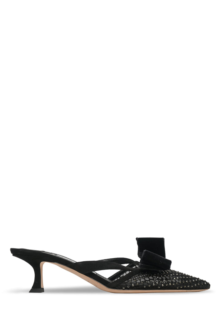 Jimmy Choo Size 38 Flaca Bow & Crystal Embellished Mesh & Suede Mules
