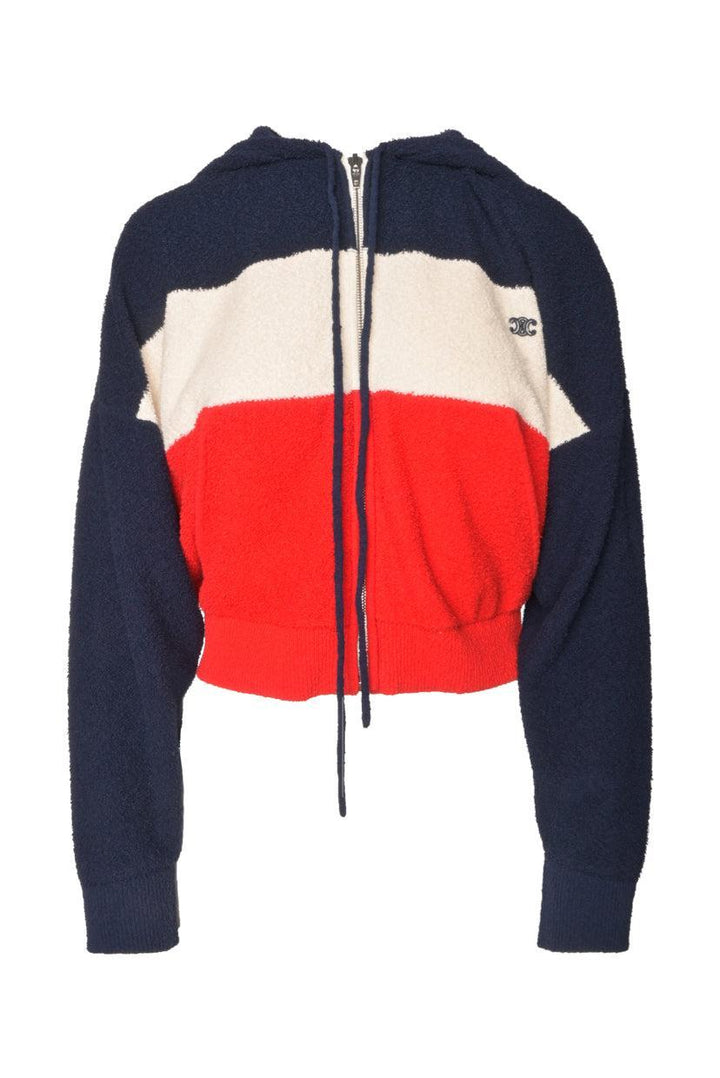 Celine Size S Triomphe Embroidered Tricolor Pile Zip Up Hoodie