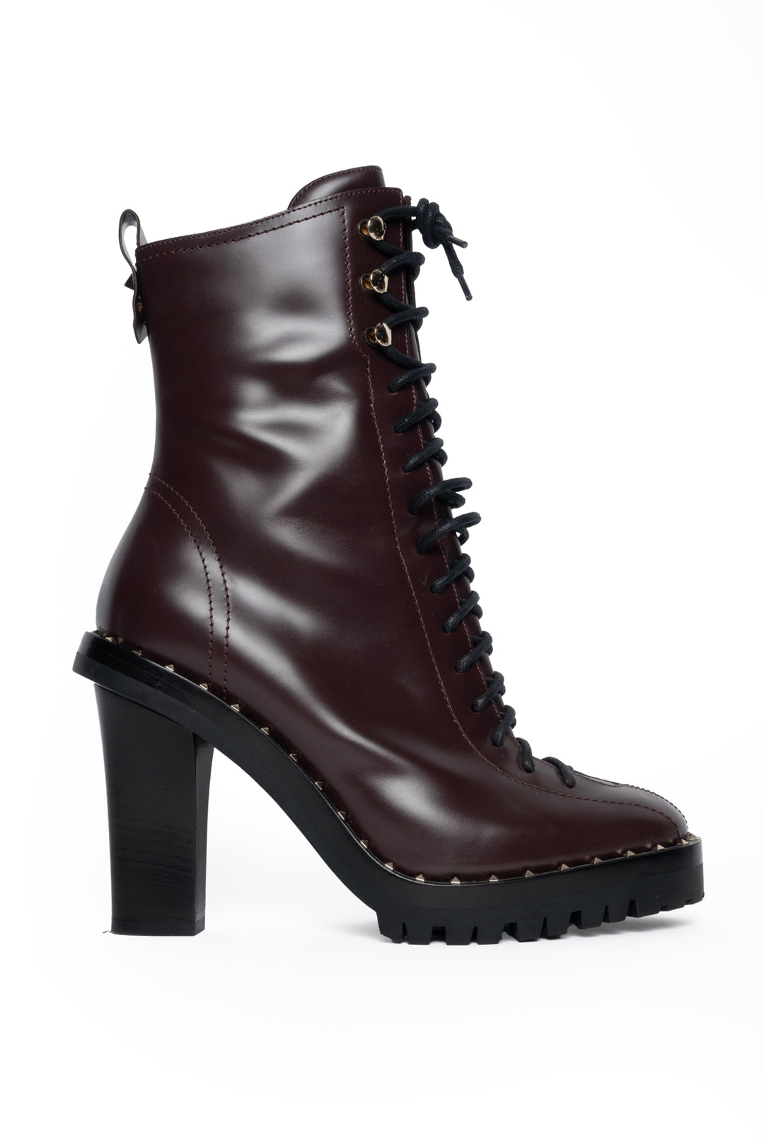 Valentino Size 39.5 Rockstud Accent Lace Up Ankle Boots