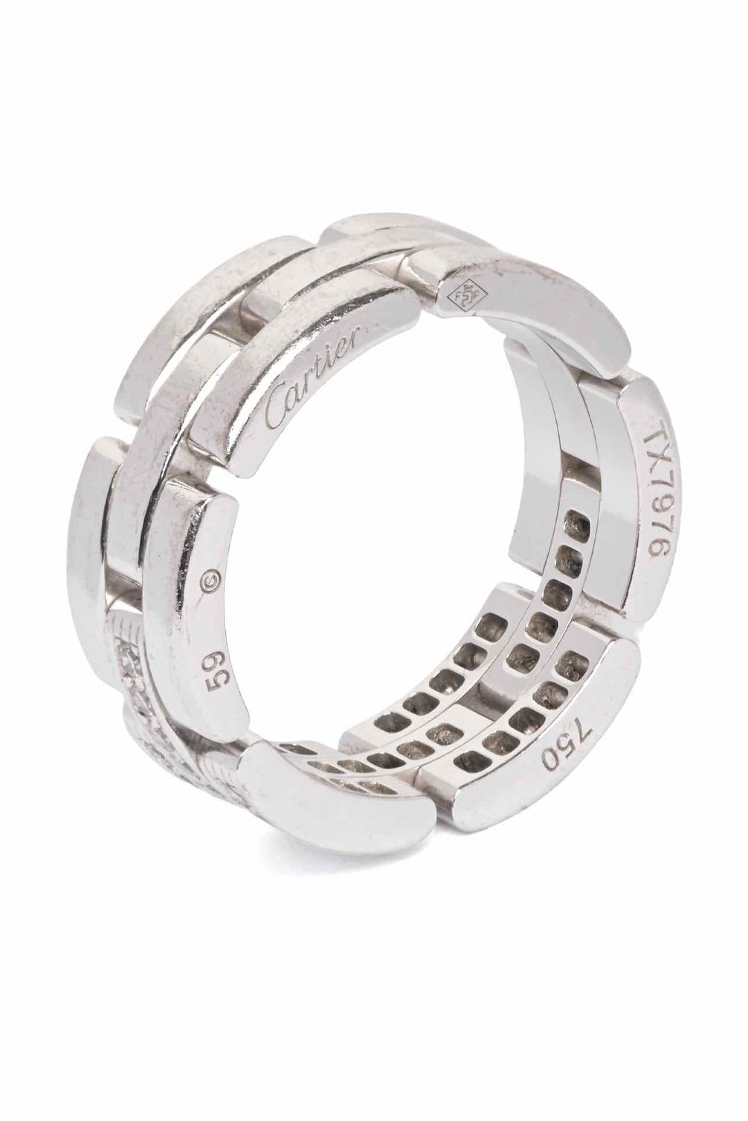 Cartier Size 8.5 2013 18k White Gold Triple Row Diamond Maillon PanthÃ¨re Ring