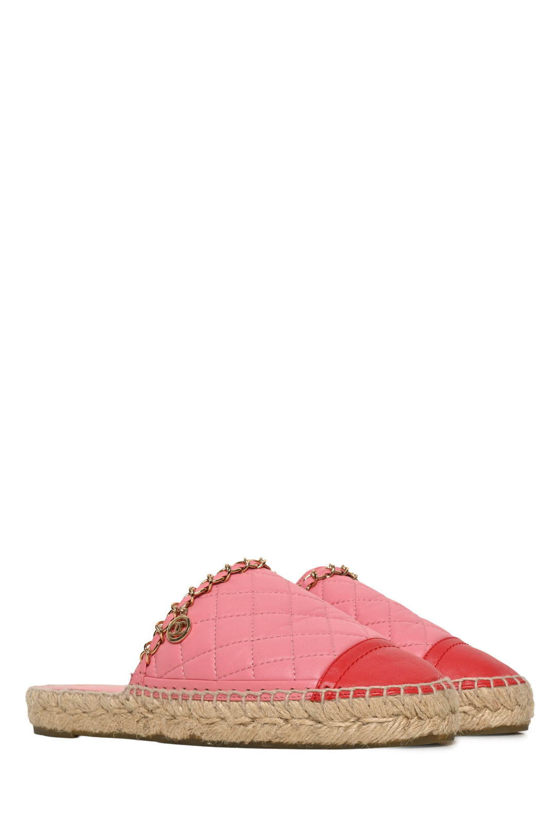 Chanel Size 36 Quilted Leather Chain Espadrille Mule Flats