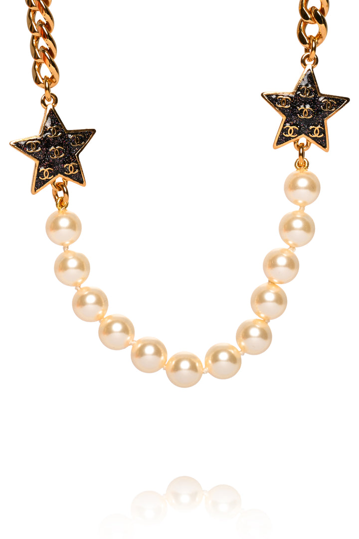 Chanel 2024 Faux Pearl & Crystal CC Star Choker Necklace