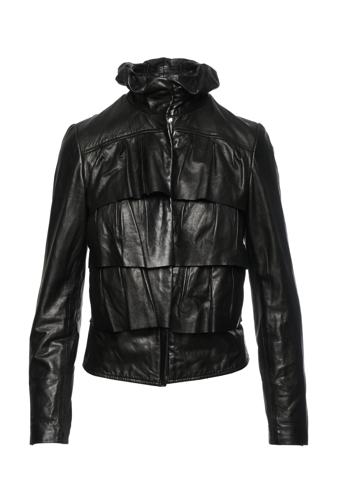 Diane Von Furstenberg Size 2 Ruffle Leather Jacket