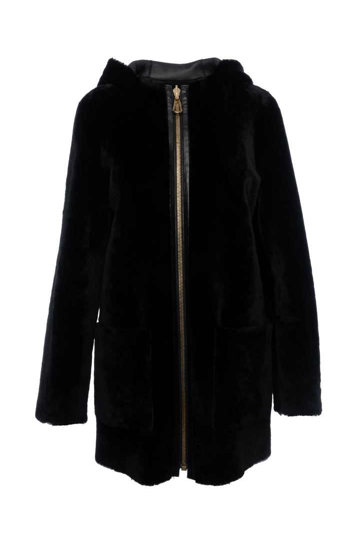 Sandro Size 0 Hooded Reversible Shearling Coat